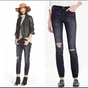 Madewell Faded Black Distressed High Riser Skinny Jeans Kincaid Wash SZ 24